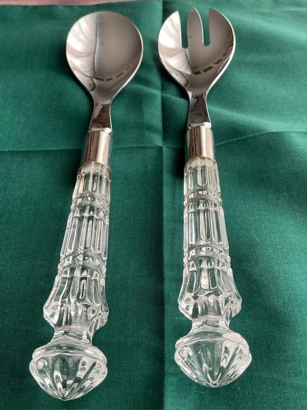 Crystal Handle Salad Serving Set - Clear and Silver
